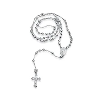 Bling Jewelry Catholic Prayer Round Ball Beads Jesus Crucifix Virgin Mary Rosary Y Necklace Sterling Silver