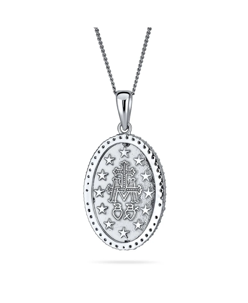 Traditional Christian Oval Religious Medal Our Lady Of Guadalupe Catholic Virgin Mary Pendant Necklace Cz Halo Necklace For Women .925 Sterling Silver