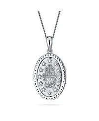 Traditional Christian Oval Religious Medal Our Lady Of Guadalupe Catholic Virgin Mary Pendant Necklace Cz Halo Necklace For Women .925 Sterling Silver