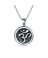 Bling Jewelry Circle Disc Aum Om Ohm Sanskrit Symbol Yoga Medallion Aum Om Ohm Necklace Pendant For Women s Men Necklace Oxidized Sterling Silver