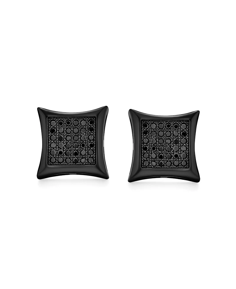 Bling Jewelry Black Square Shaped Cubic Zirconia Micro Pave Cz Kite Stud Earrings Black Plated .925 Sterling Silver