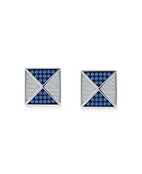 Bling Jewelry Black Royal Blue Cz Stud Earrings, Geometric Pyramid Square, Sterling Silver 11MM