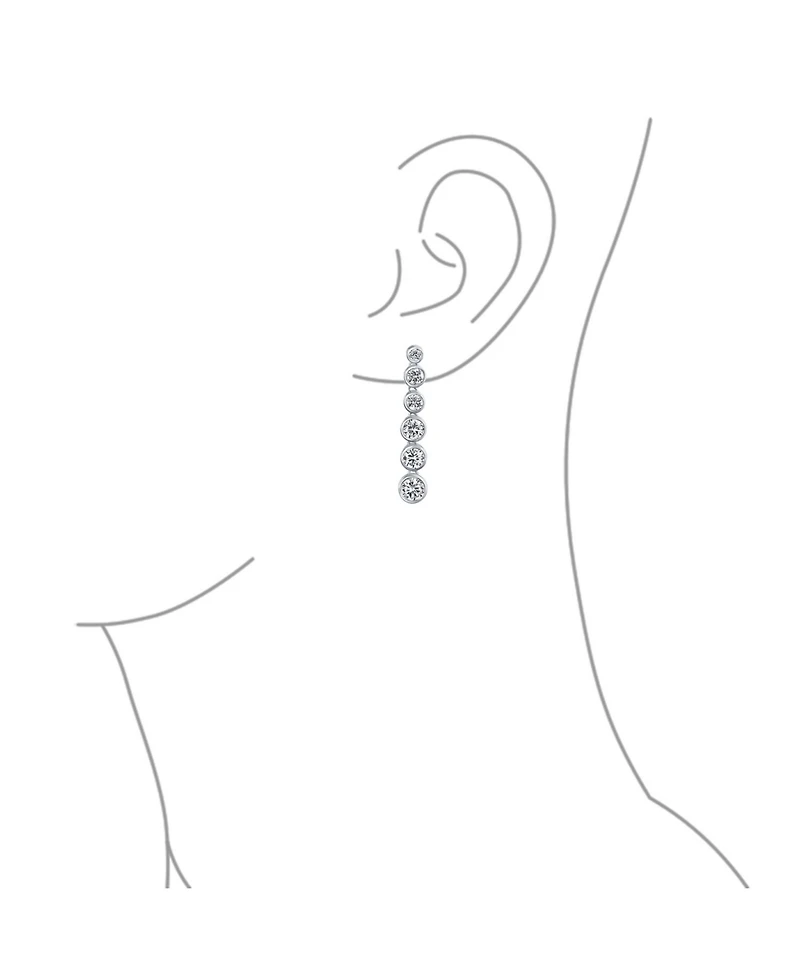 Bling Jewelry Elegant Sterling Silver Cz Linear Drop Earrings With Geometric Bubble Prom Cubic Zirconia In A Bezel Set Round Shape.