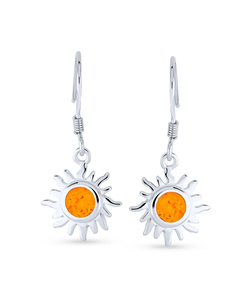 Bling Jewelry Irradiance Green Or Orange Fire Created Opal Summer Fun Sunburst Dangle Drop Earrings .925 Sterling Silver Fish Wire