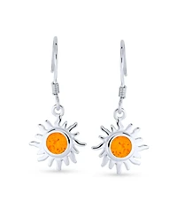 Bling Jewelry Irradiance Green Or Orange Fire Created Opal Summer Fun Sunburst Dangle Drop Earrings .925 Sterling Silver Fish Wire
