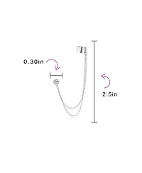 Bling Jewelry Geometric Cartilage Plain Band With Two Chains Ear Warp Cuff Cz Cubic Zirconia Stud Ear Lobe Earring Rose Gold Plated Sterling Silver