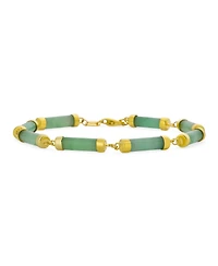 Bling Jewelry Asian Style Fine Jewelry Tube Bar Link Strand Green Natural Jade Bracelet Gold Plated Sterling Silver