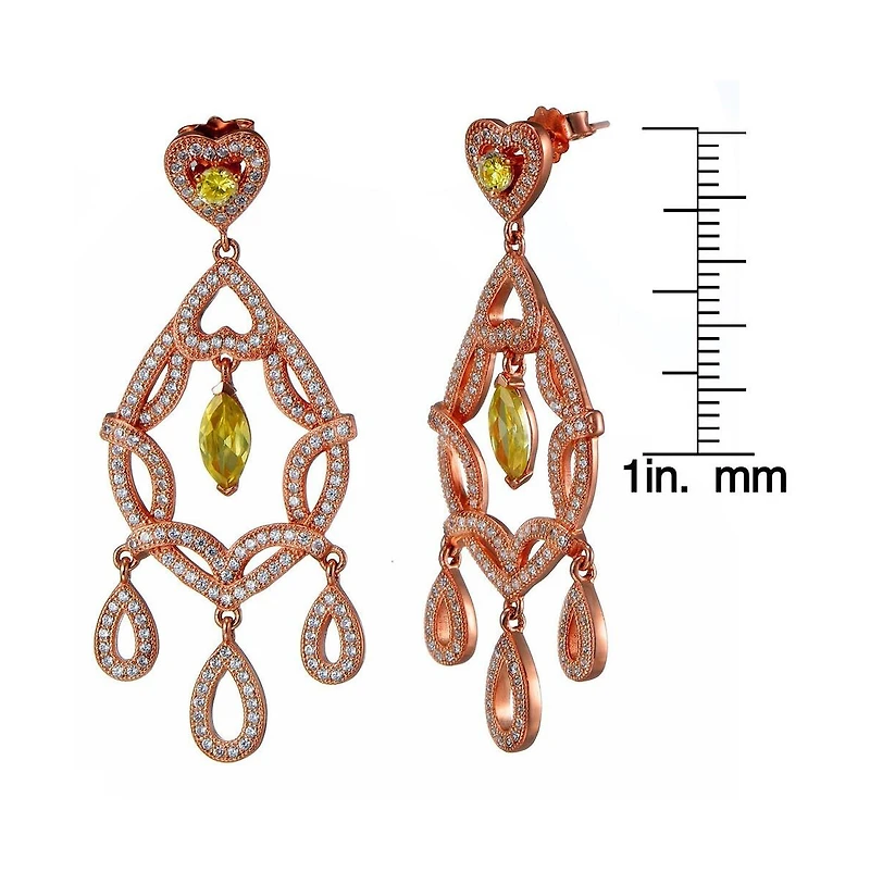 Suzy Levian Sterling Silver Cubic Zirconia Wrapped Heart Dangle Chandelier Earrings