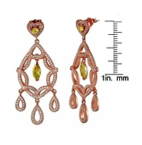 Suzy Levian Sterling Silver Cubic Zirconia Wrapped Heart Dangle Chandelier Earrings