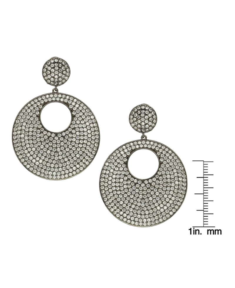 Suzy Levian Sterling Silver Cubic Zirconia Oversized Pave Open Circle Disk Dangle Earrings