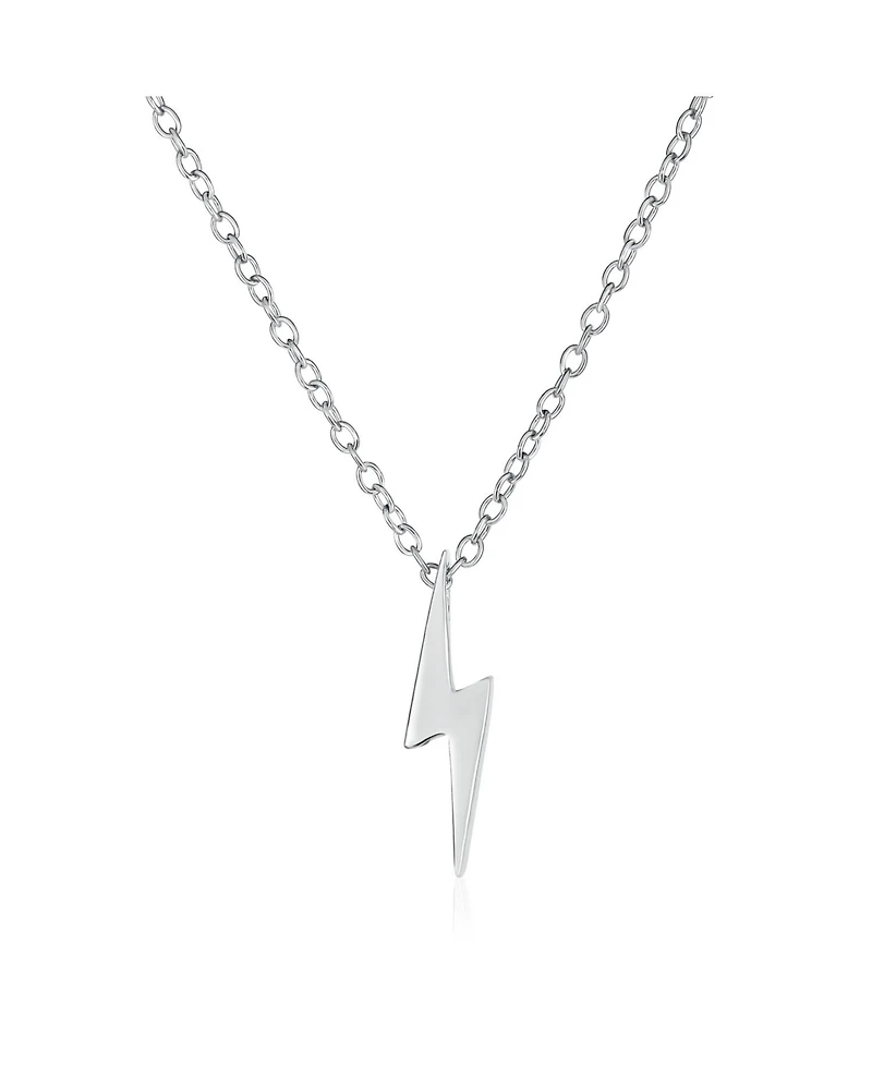 Bling Jewelry Minimalist Geometric Lightning Bolt Pendant Necklace with Cz in Gold Plated Silver