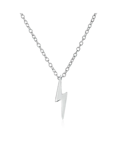 Bling Jewelry Minimalist Geometric Lightning Bolt Pendant Necklace with Cz in Gold Plated Silver