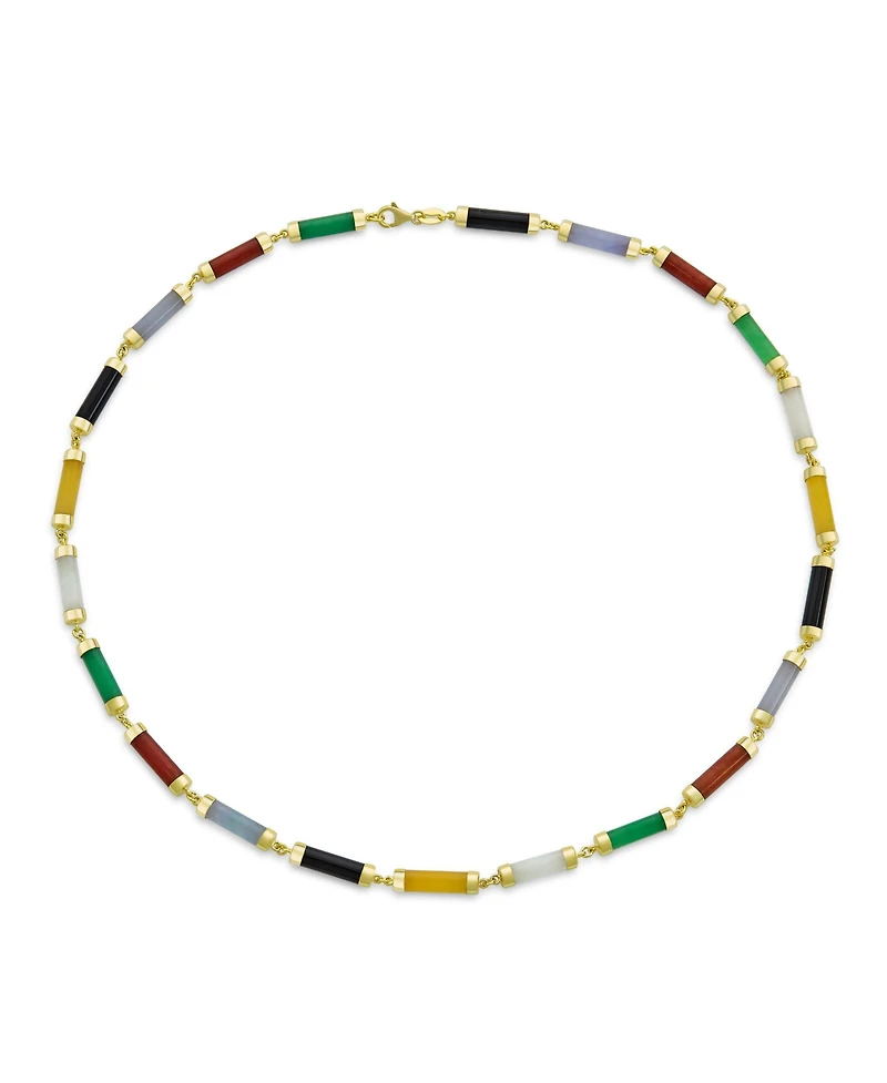Bling Jewelry Asian Style Multi-Color Jade & Onyx Pendant Necklace 14K Gold Plated 16-18 Inch