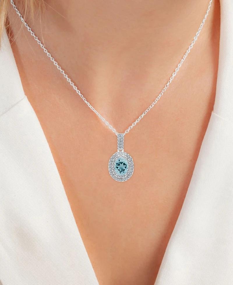 Amethyst (1-1/20 ct. t.w.) & Lab-Grown White Sapphire (1/2 Oval Halo Birthstone Pendant Necklace Sterling Silver, 16" + 2" extender (Also