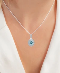 Amethyst (1-1/20 ct. t.w.) & Lab-Grown White Sapphire (1/2 Oval Halo Birthstone Pendant Necklace Sterling Silver, 16" + 2" extender (Also