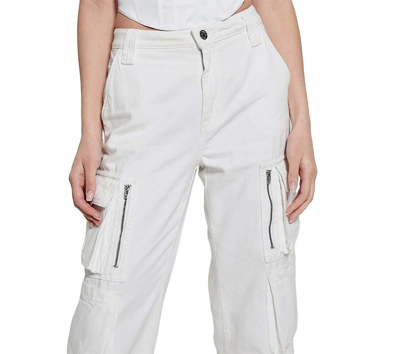 Guess Women's Kori High Rise Wide Leg Cotton Cargo Jeans