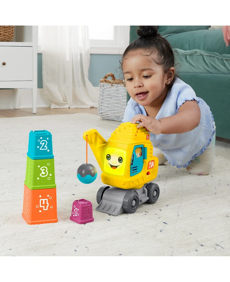 Fisher Price Count and Stack Crane Baby and Toddler Learning Toy with Blocks, Lights and Sounds