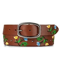 Lucky Brand Embroidered Floral Leather Belt