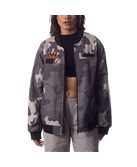 Men's and Women's The Wild Collective Gray Distressed Washington Commanders Camo Bomber Jacket