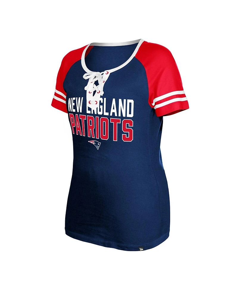 Women's New Era Navy England Patriots Raglan Lace-Up T-shirt