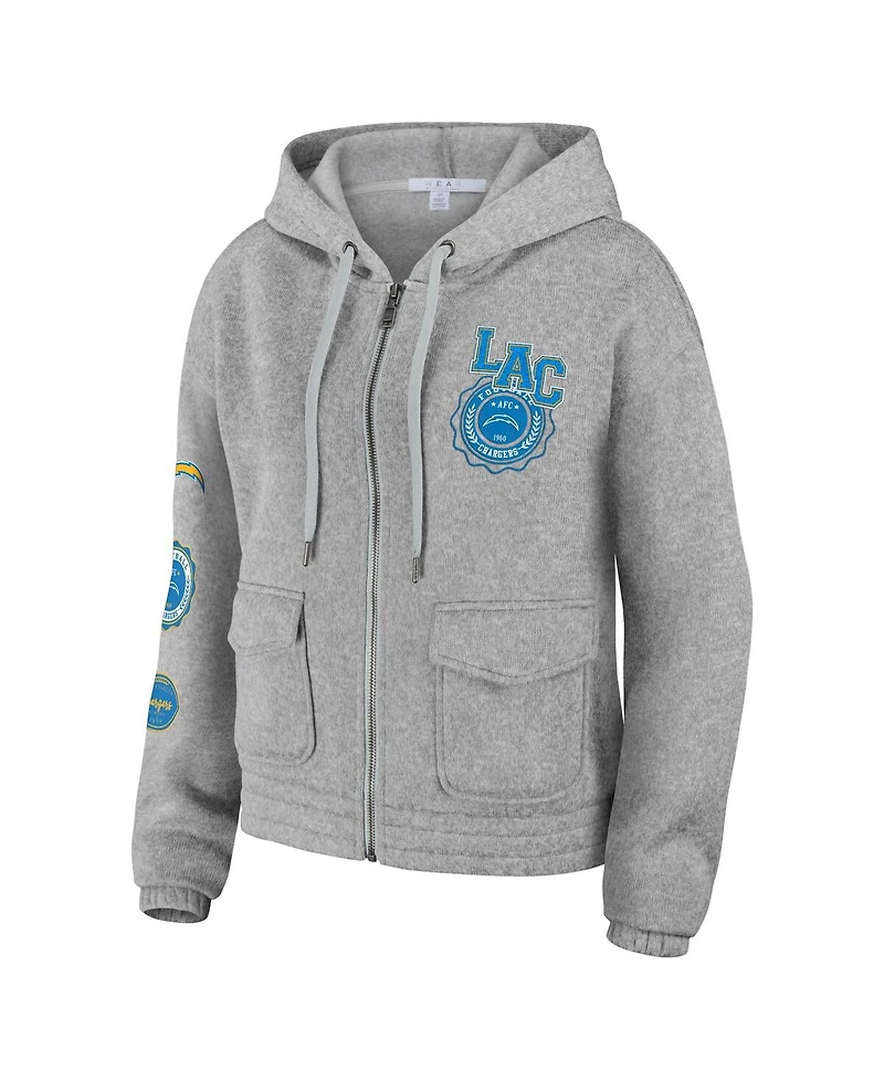 Women's Wear by Erin Andrews Heather Gray Los Angeles Chargers Full-Zip Hoodie
