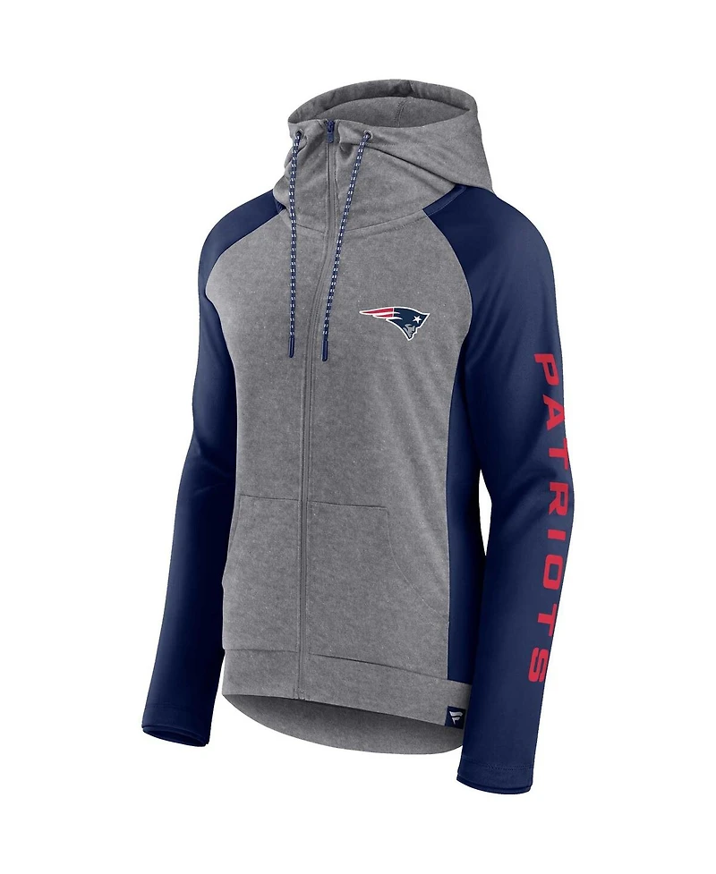 Women's Fanatics Heather Gray, College Navy New England Patriots Blind Side Lightweight Full-Zip Hoodie