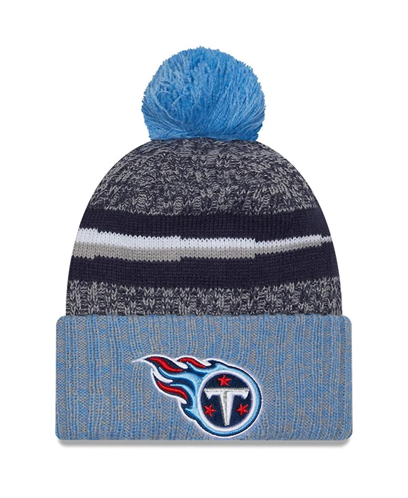 Men's New Era Navy, Light Blue Tennessee Titans 2023 Sideline Sport Cuffed Pom Knit Hat