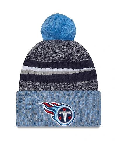 Men's New Era Navy, Light Blue Tennessee Titans 2023 Sideline Sport Cuffed Pom Knit Hat