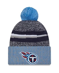 Men's New Era Navy, Light Blue Tennessee Titans 2023 Sideline Sport Cuffed Pom Knit Hat