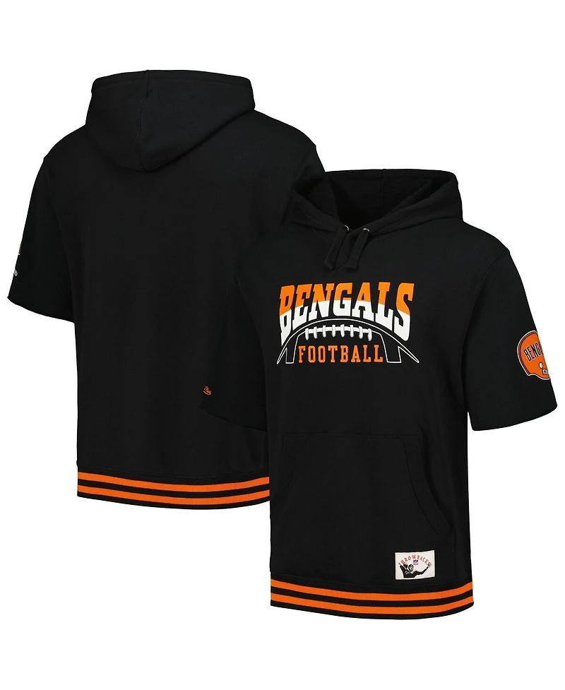 Men's Mitchell & Ness Black Cincinnati Bengals Pre-Game Short Sleeve Pullover Hoodie