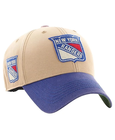Men's '47 Brand Khaki, Blue Distressed New York Rangers Dusted Sedgwick Mvp Adjustable Hat