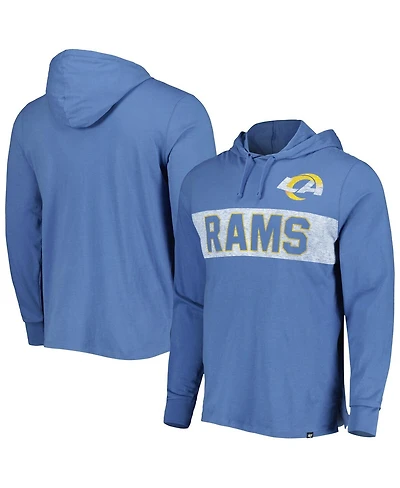 Men's '47 Brand Royal Distressed Los Angeles Rams Field Franklin Hooded Long Sleeve T-Shirt