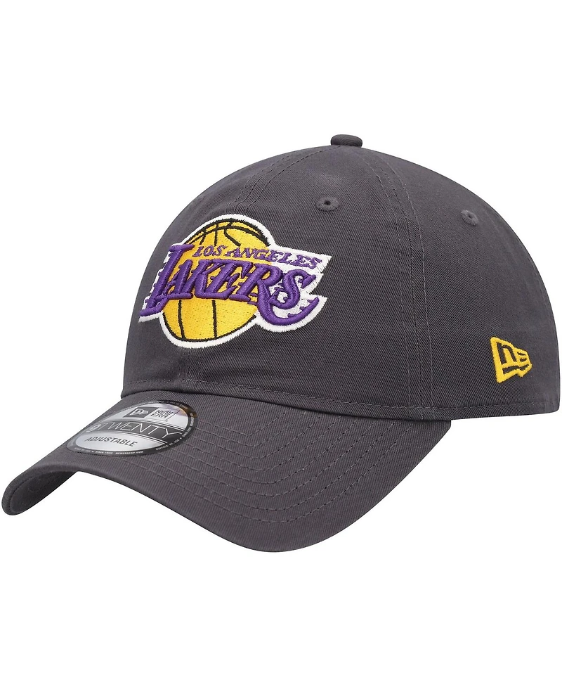 Men's New Era Charcoal Los Angeles Lakers Team 2.0 9TWENTY Adjustable Hat