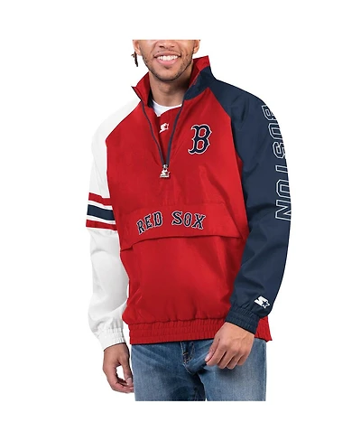 Men's Starter Red, Navy Boston Red Sox Elite Raglan Half-Zip Jacket