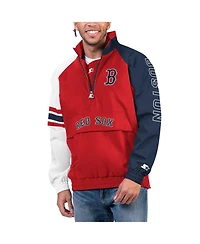 Men's Starter Red, Navy Boston Red Sox Elite Raglan Half-Zip Jacket