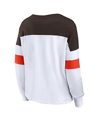 Women's Fanatics White, Brown Cleveland Browns Plus Even Match Lace-Up Long Sleeve V-Neck Top