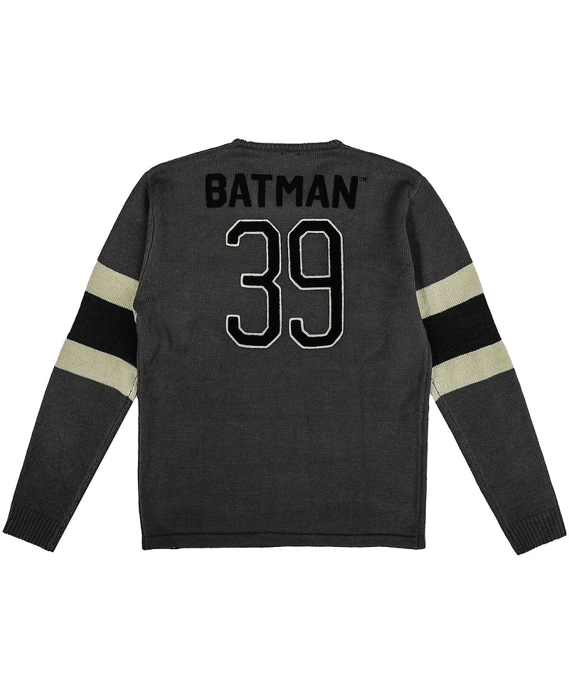 Men's Heroes & Villains Gray Batman Gotham City Varsity Sweater