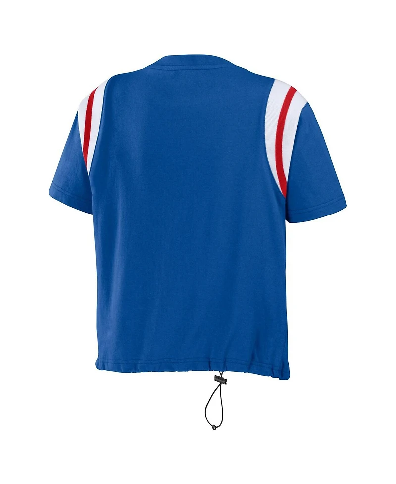 Women's Wear by Erin Andrews Royal Distressed Chicago Cubs Cinched Colorblock T-shirt