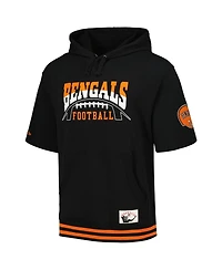 Men's Mitchell & Ness Black Cincinnati Bengals Pre-Game Short Sleeve Pullover Hoodie