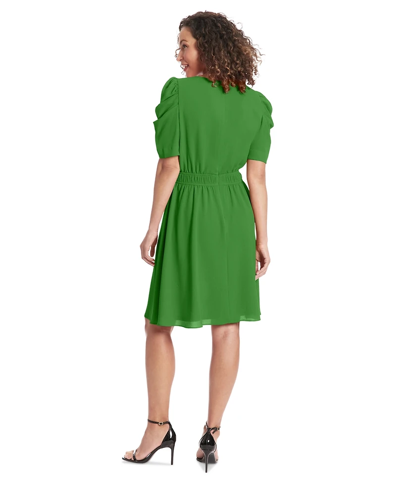 London Times Petite Caterpillar-Sleeve Jewel-Neck Dress