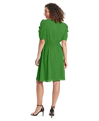 London Times Petite Caterpillar-Sleeve Jewel-Neck Dress