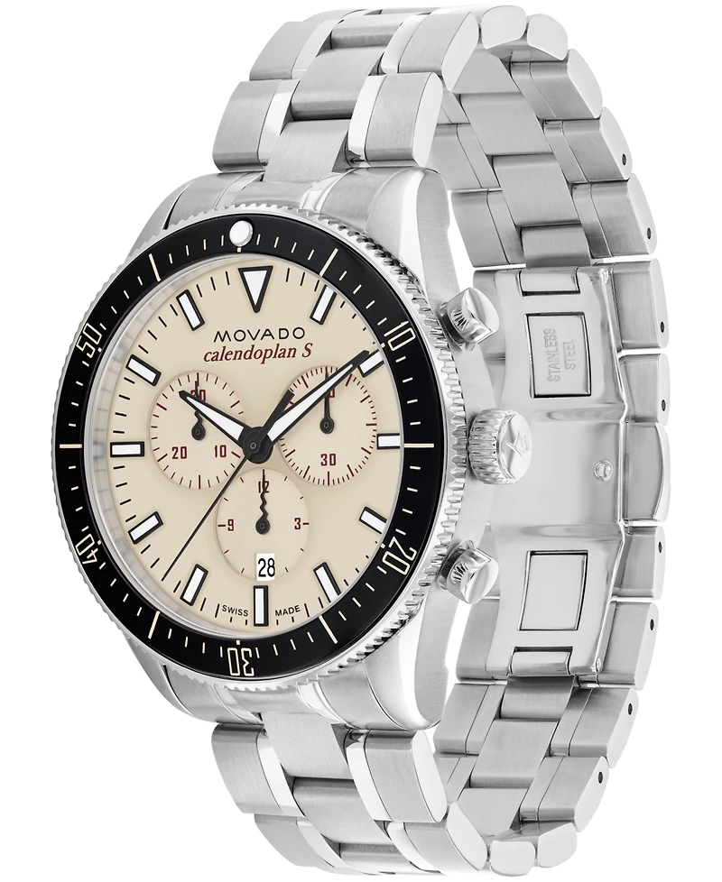 Movado Men's Calendoplan S Swiss Quartz Chrono Stainless Steel Silver-tone Watch 42mm