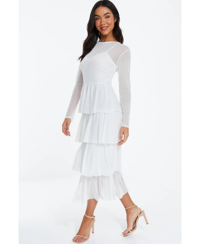 Quiz Women's Mesh Tiered Skater Dress