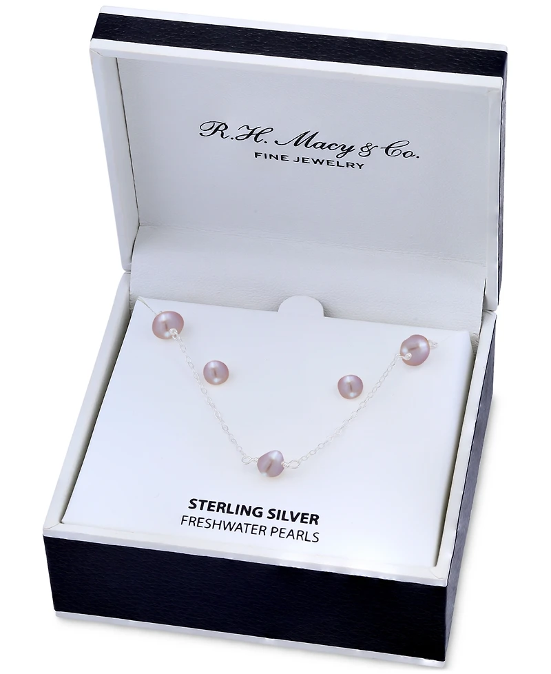 Two-Pc. Set White Cultured Freshwater Pearl (6mm) Collar Necklace & Stud Earrings in 18k gold-plated sterling silver (Also in Dyed Black & Dyed Pink C