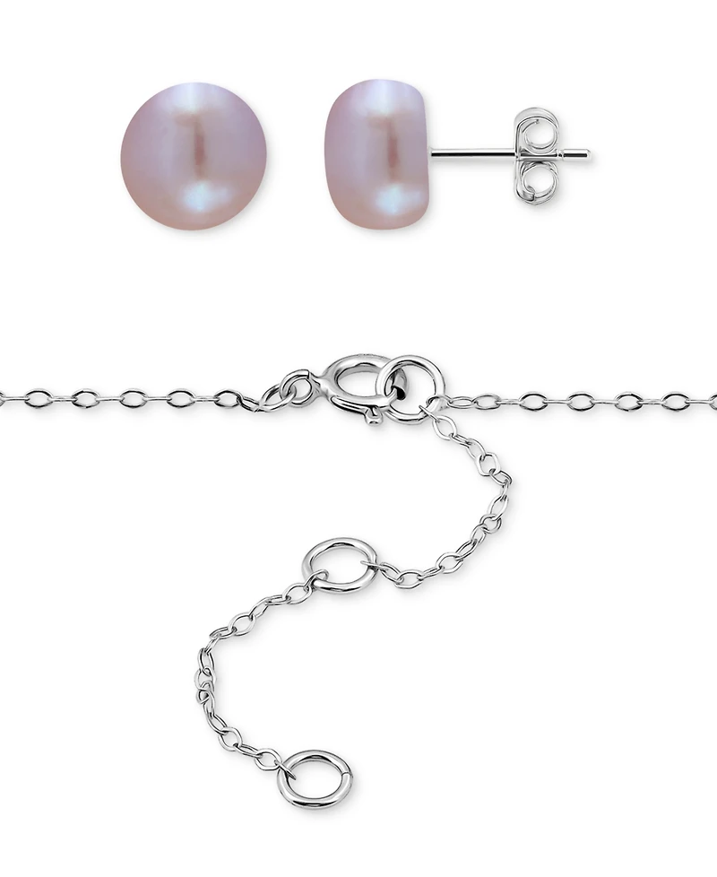 Two-Pc. Set Dyed Black Cultured Freshwater Pearl (8-10mm) Pendant Necklace & Stud Earrings in Sterling Silver (Also in White & Dyed Pink Cultured Fres