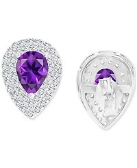 Amethyst (1-1/5 ct. t.w.) & Lab-Grown White Sapphire (1/2 Pear Halo Birthstone Stud Earrings Sterling Silver (Also Additional Birthsto