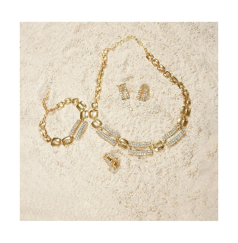 Sohi Women's Gold Embellished Geometric Necklace, Earrings, Bracelet And Ring (Set Of 4)