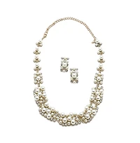 Sohi Women's White Pearl Cluster Necklace And Earrings (7-8 mm) (Set Of 2)