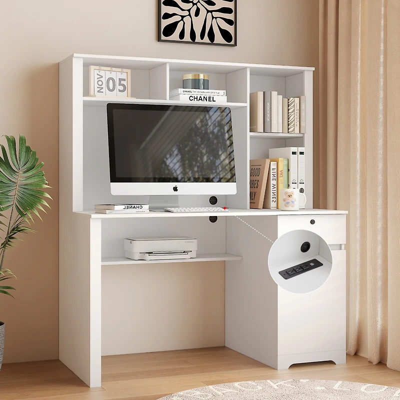 Streamdale Home Office Desk, Storage Workbench With Charging Station