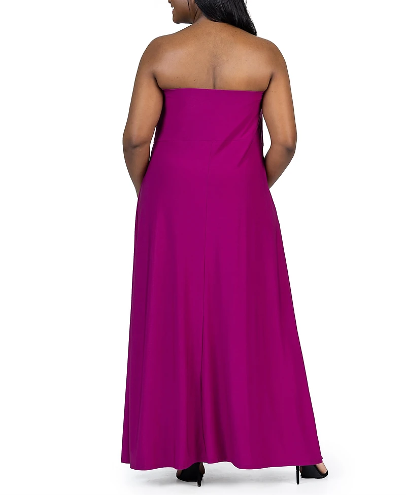 24seven Comfort Apparel Plus Strapless Maxi Dress with Pockets